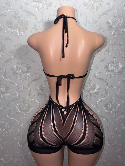 Black Dahlia PLT Halter Fishnet Romper Fits XS-M