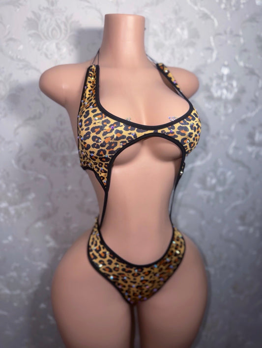 Mulatto Cheetah One Piece + Lex Fishnet Set Fits XS-L
