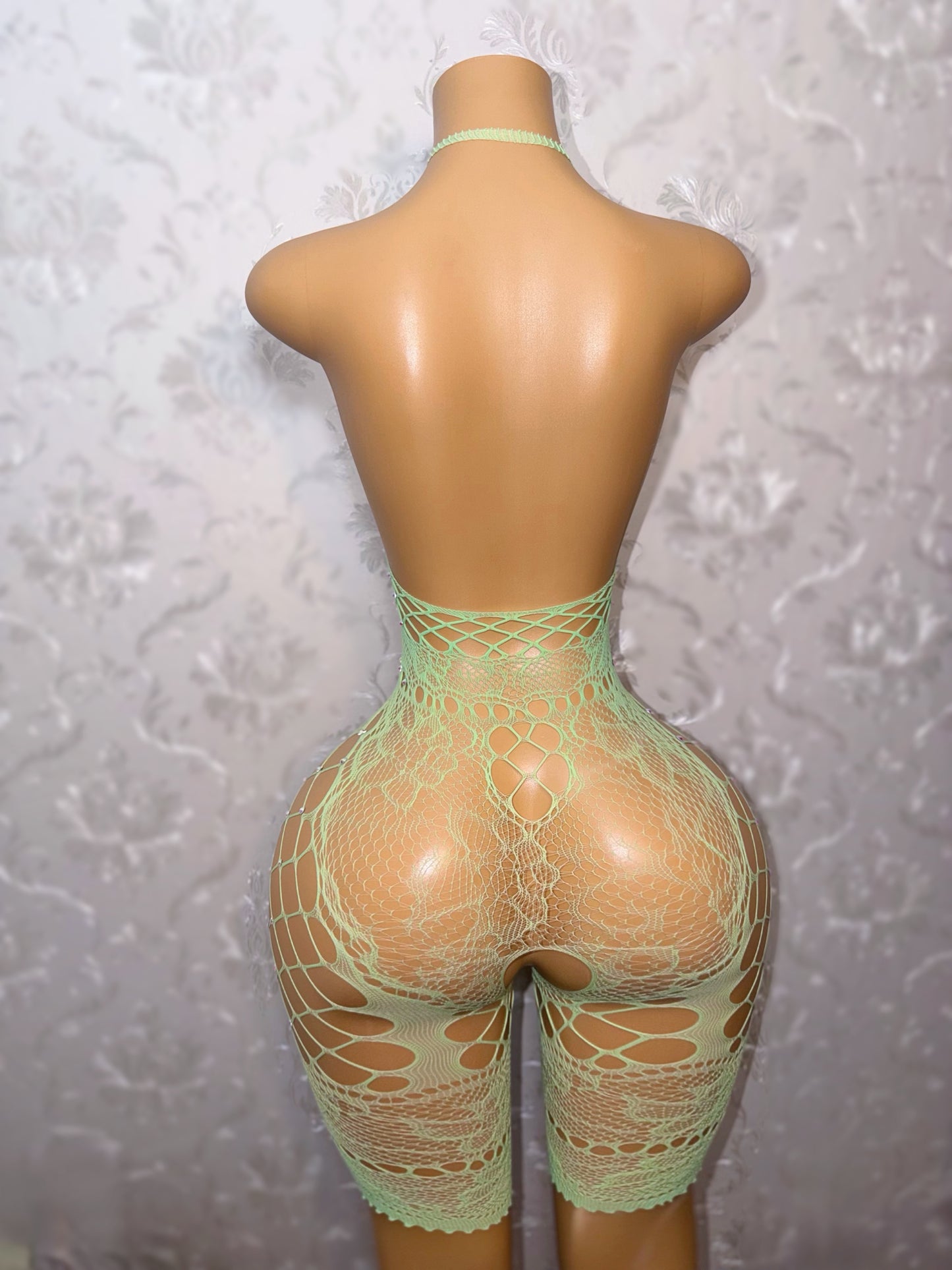 Britney Spearmint Mint Green 1 OF 1 Fishnet Romper Fits XS-L