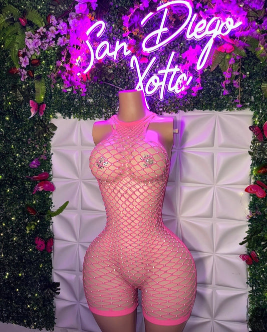 BODY 2 Diamond Fishnet Romper & Dress with Full Rhinestones Fits XS-L