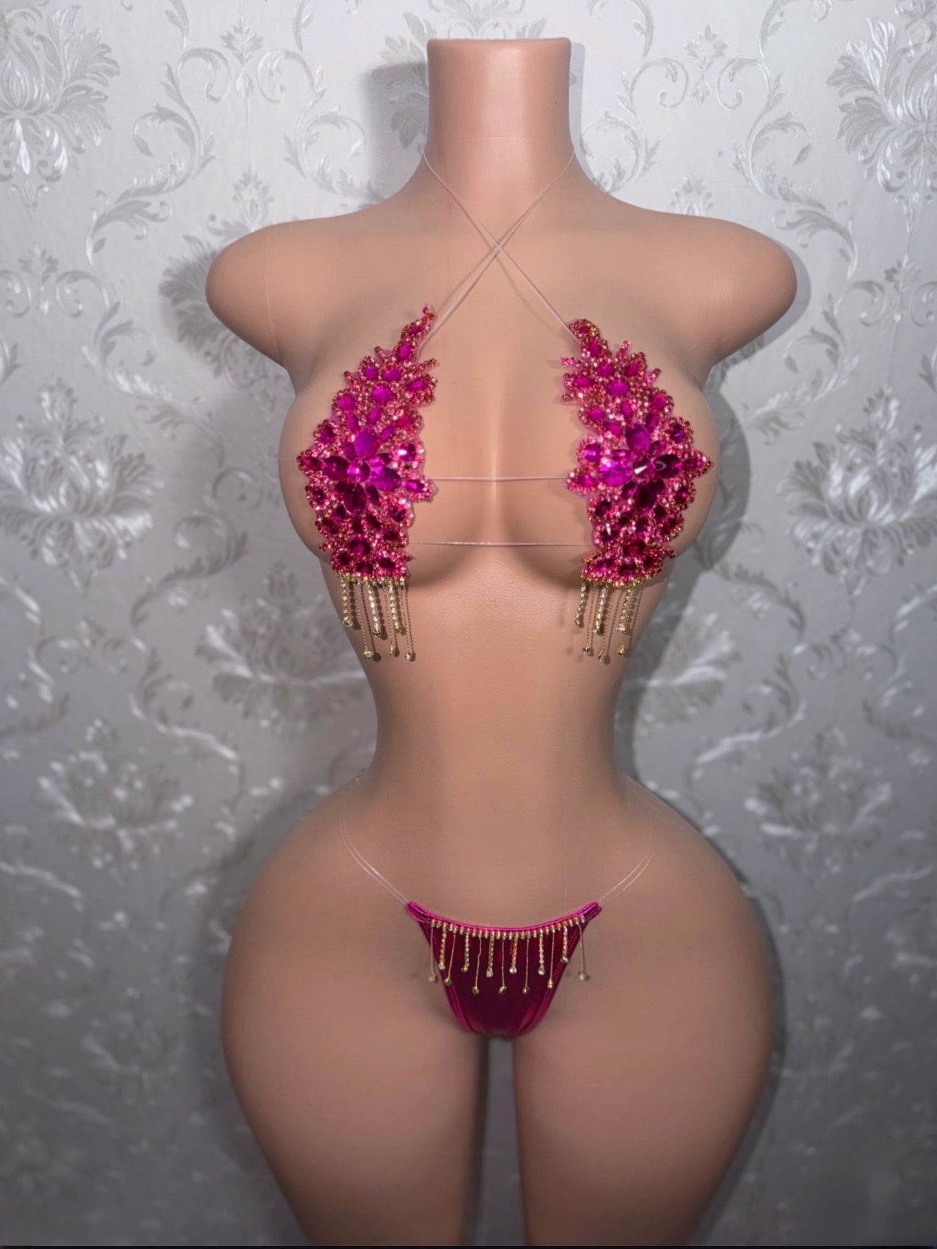 Hot Pink Dripping In Diamonds Crystal Bikini Birthday Set