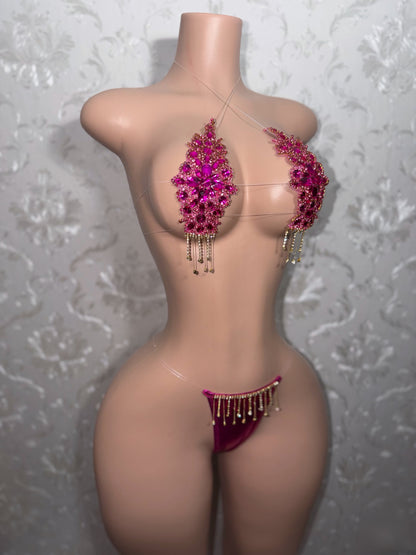 Dripping In Diamonds Crystal Bikini Birthday Set In Hot Pink