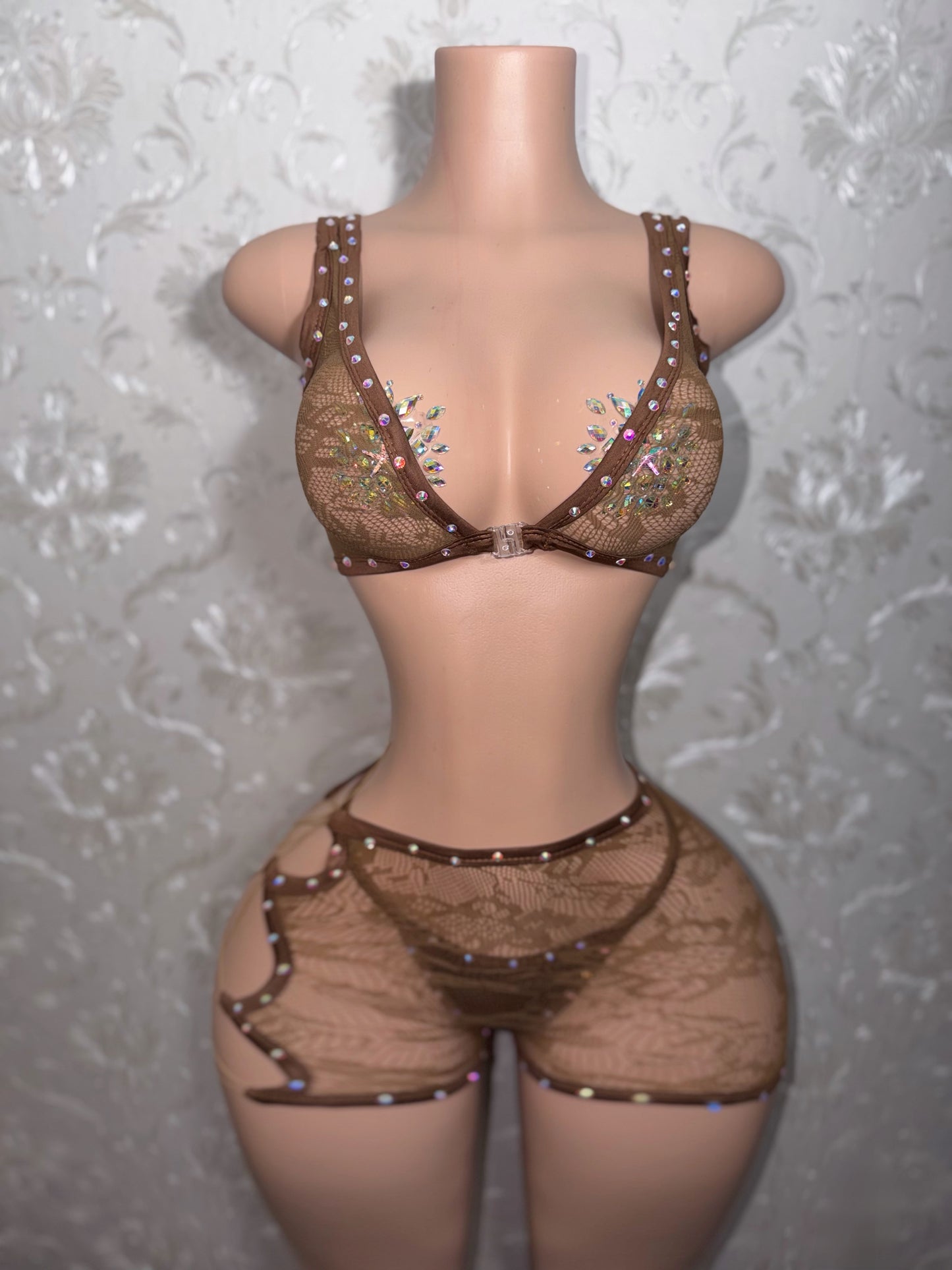 Daisy Dukes Reversible Clasp Top Fishnet 3 Piece Shorts Set Fits S-M