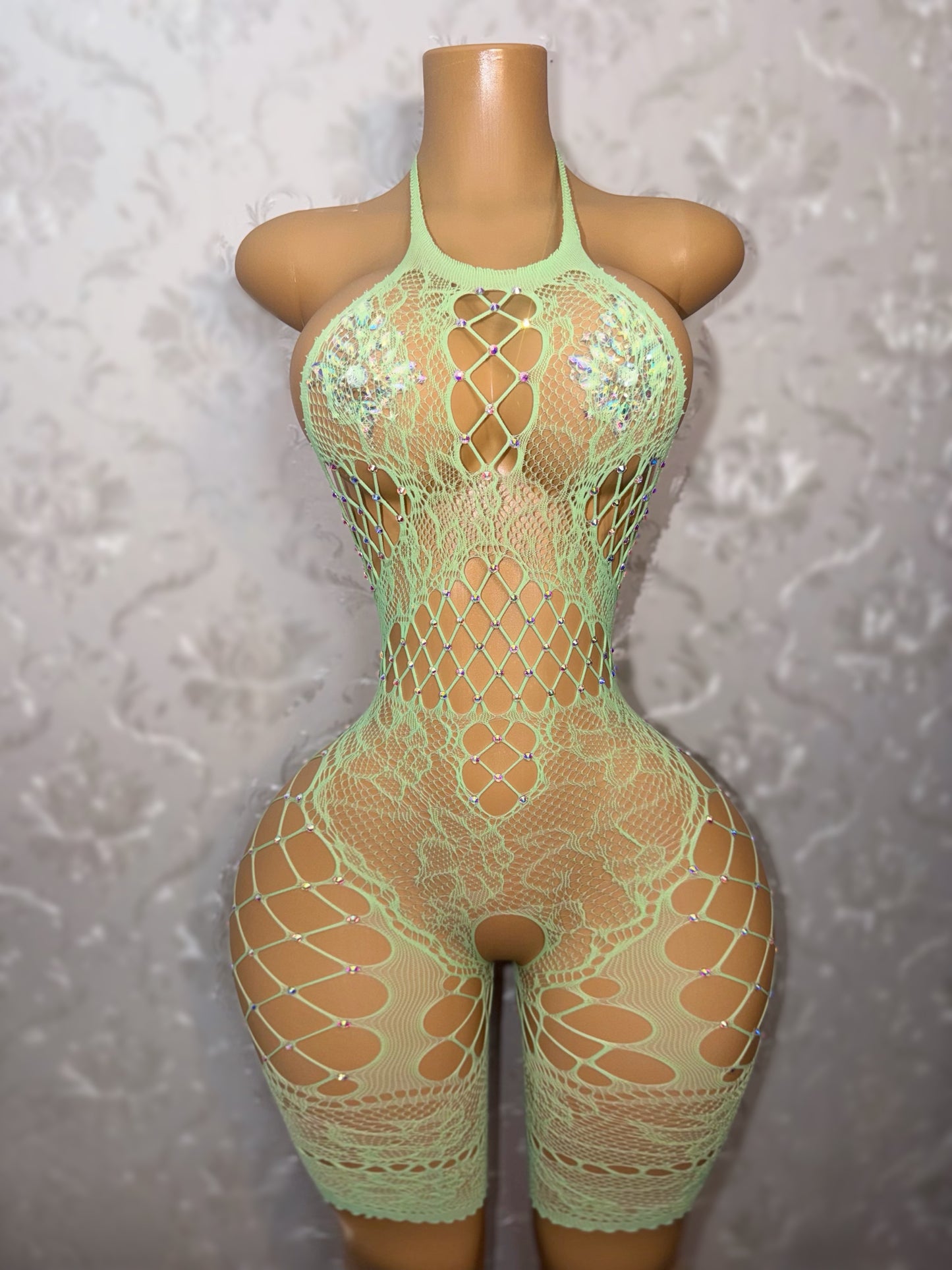 Britney Spearmint Mint Green 1 OF 1 Fishnet Romper Fits XS-L