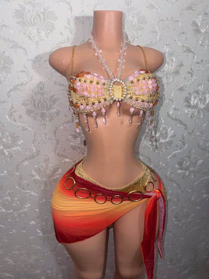 Bahama Mama Beaded Top 5 Piece Set Bikini Fits M