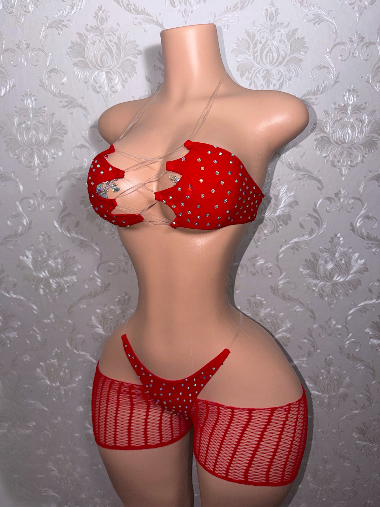 Riyah Diamond Studded Mesh Kini 3 Piece Set