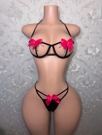 P*ssy Fairy Bra and Thong 2 Piece Set with Bows