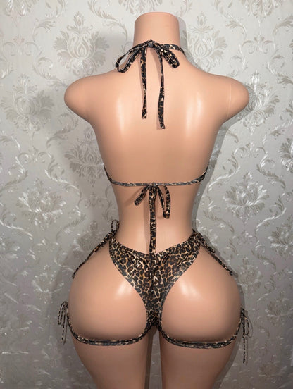 Queen of the Jungle Leopard Shorts Set Optional Rhinestones Fits S-L