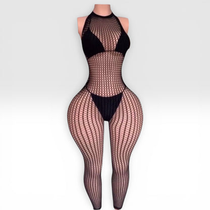 Serena Halter Fishnet Bodystocking Fits XS-L