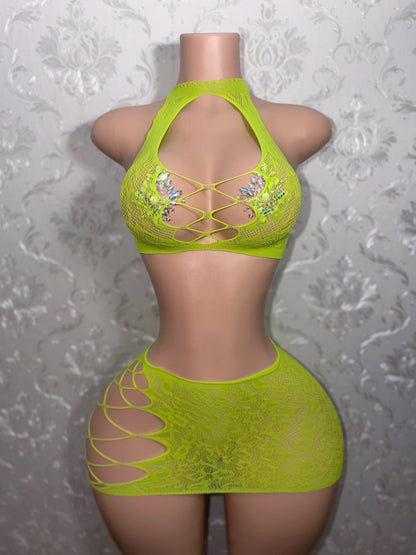 Syn 2 Piece Fishnet Skirt Set Fits XS-L
