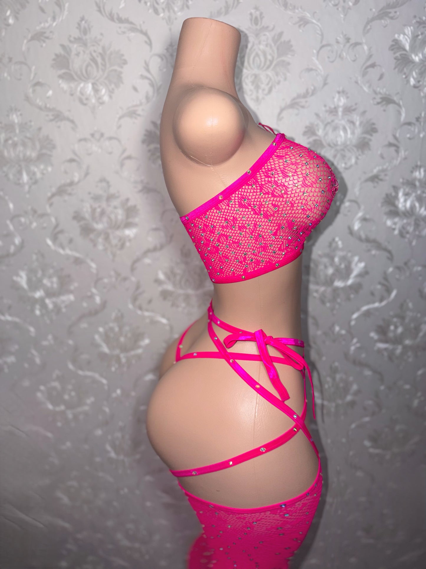 Mrs. Trendsetter Fishnet 3 Piece With Thigh High Garters Fits S-L