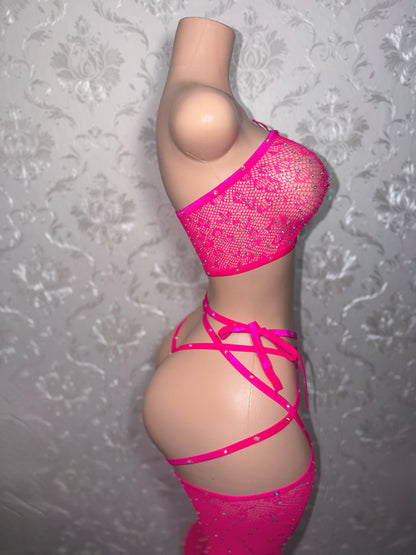 Mrs. Trendsetter Fishnet 3 Piece With Thigh High Garters Fits S-L