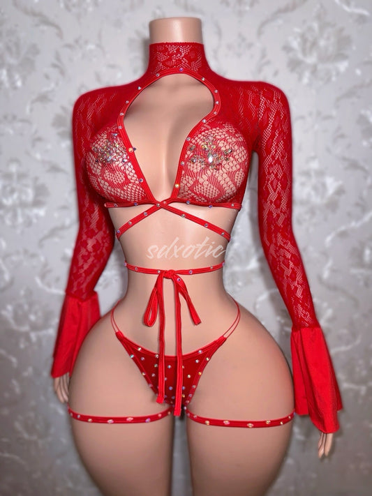 Sweetie — Fishnet 3 Piece Bell Sleeve Set with Garters
