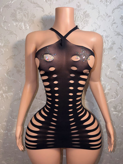 Monae Slit Fishnet Dress Fits XS-L