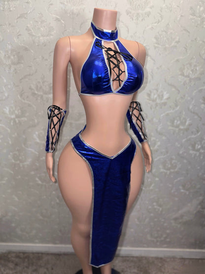 Baddie Kitana Cosplay 5 Piece Set Includes Thong and Thigh Garters