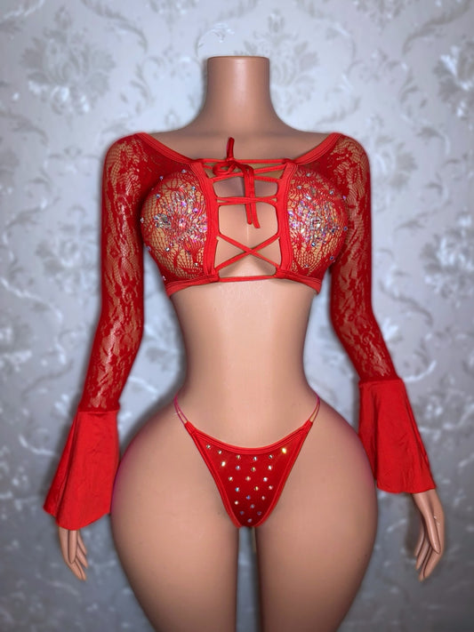 Bella Don — Lace Fishnet 2 Piece Bell Sleeve Set Fits XS-L