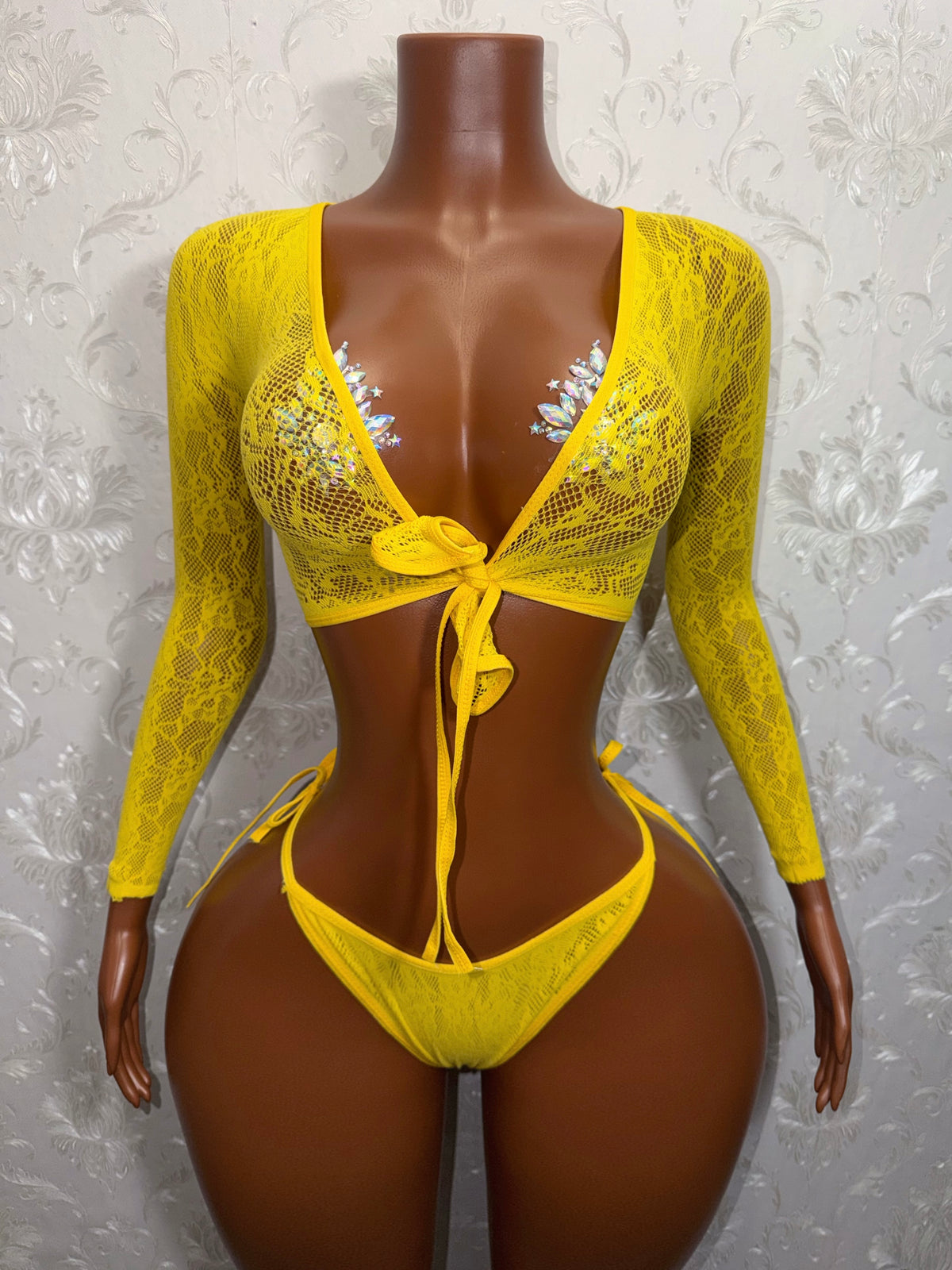 Venus Fishnet 2 Piece Long Sleeve Top and Thong Fits S-XL