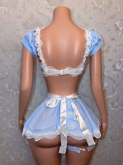 Sexy Dorothy 5 Piece Skirt Set Includes Headband & Garter Optional Thong