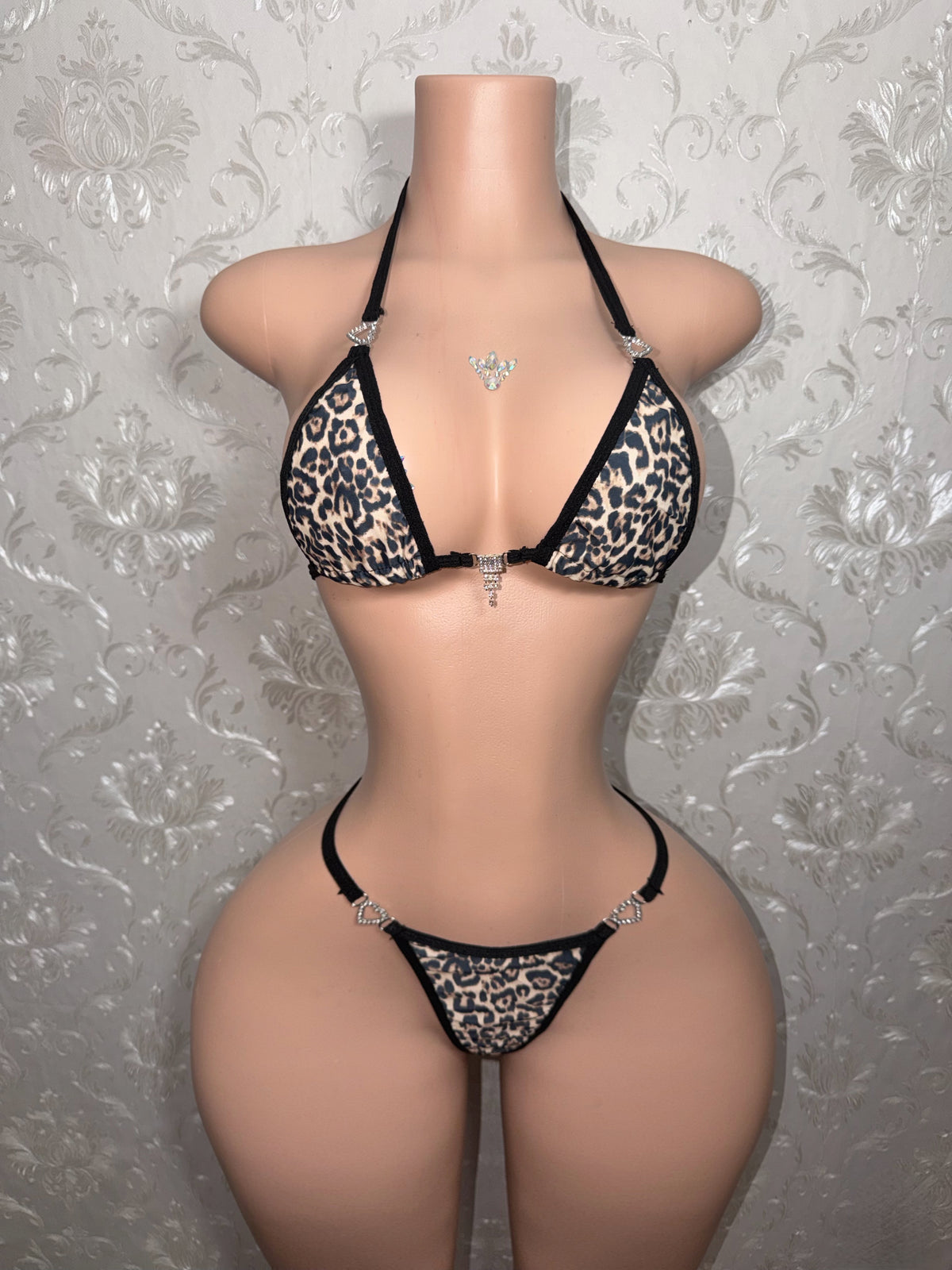 Safari Baby Cool Tone Leopard Bikini with Diamond Heart Charms