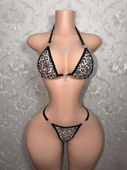Safari Baby Cool Tone Leopard Bikini with Diamond Heart Charms