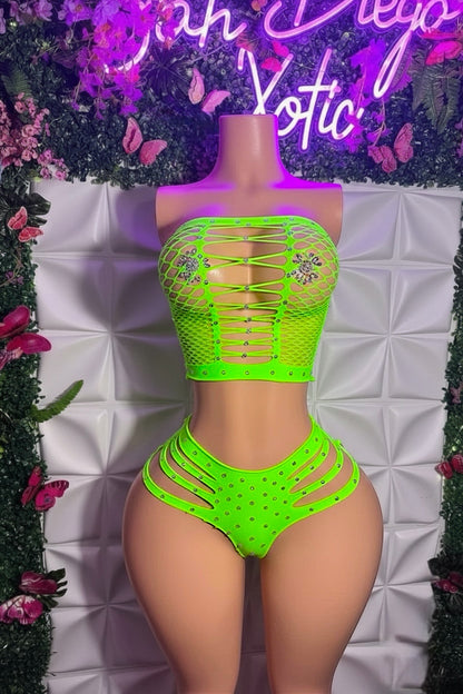 Natina 2 Piece Cheeky Fishnet Thong Set Fits All