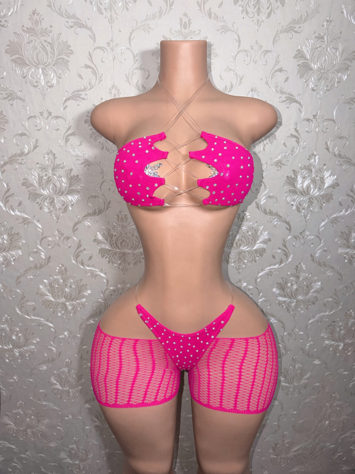 Riyah Diamond Studded Mesh Kini 3 Piece Set