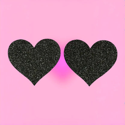 Glitter Pasties - Black Hearts