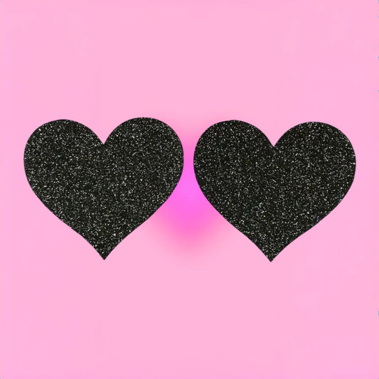 Glitter Pasties Black Hearts