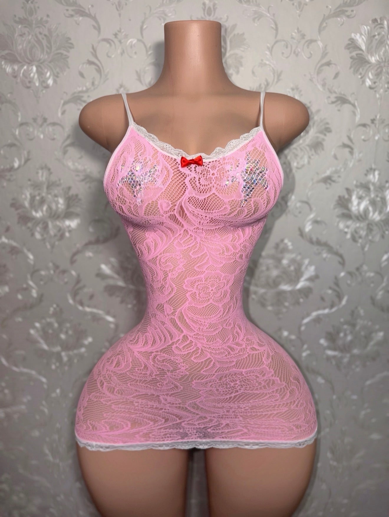 Susie Q Mini Lace Fishnet Dress Fits XS-M