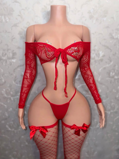 Venus 3 Piece Fishnet Set with Stockings Fits XS-L