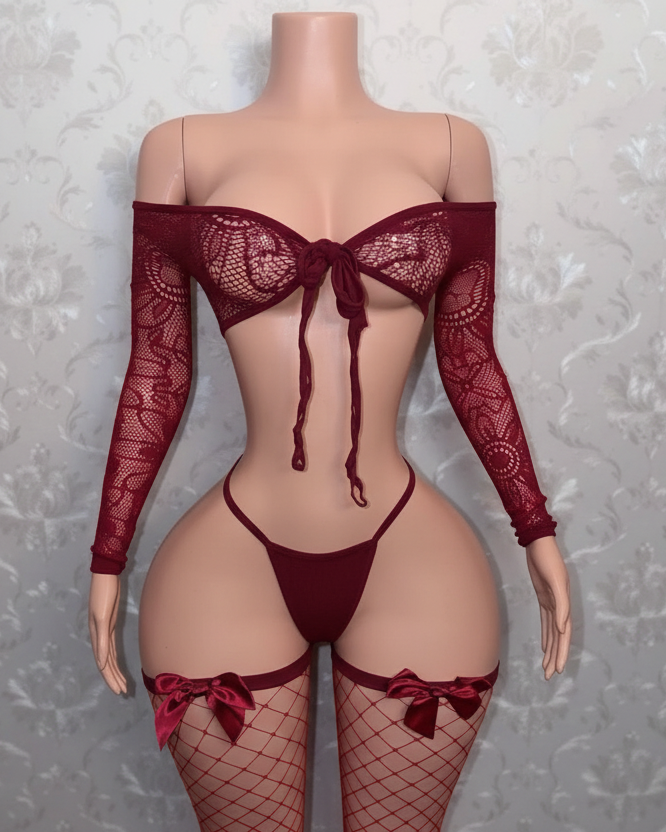Venus 3 Piece Fishnet Set with Stockings Fits XS-L