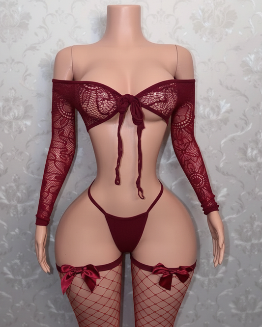 Venus 3 Piece Fishnet Set with Stockings Fits XS-L
