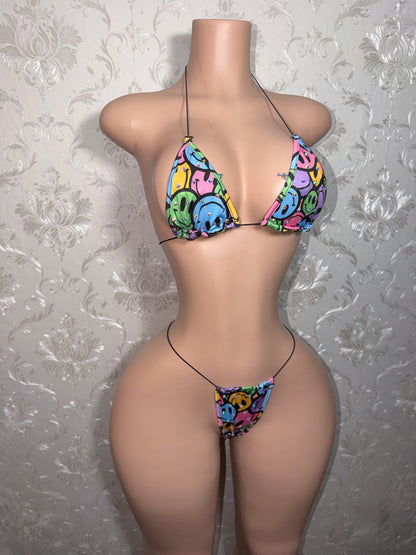 Fruity Pebbles Rhinestone Multicolor Emoticon Bikini