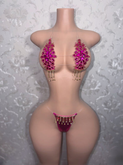 Dripping In Diamonds Crystal Bikini Birthday Set In Hot Pink
