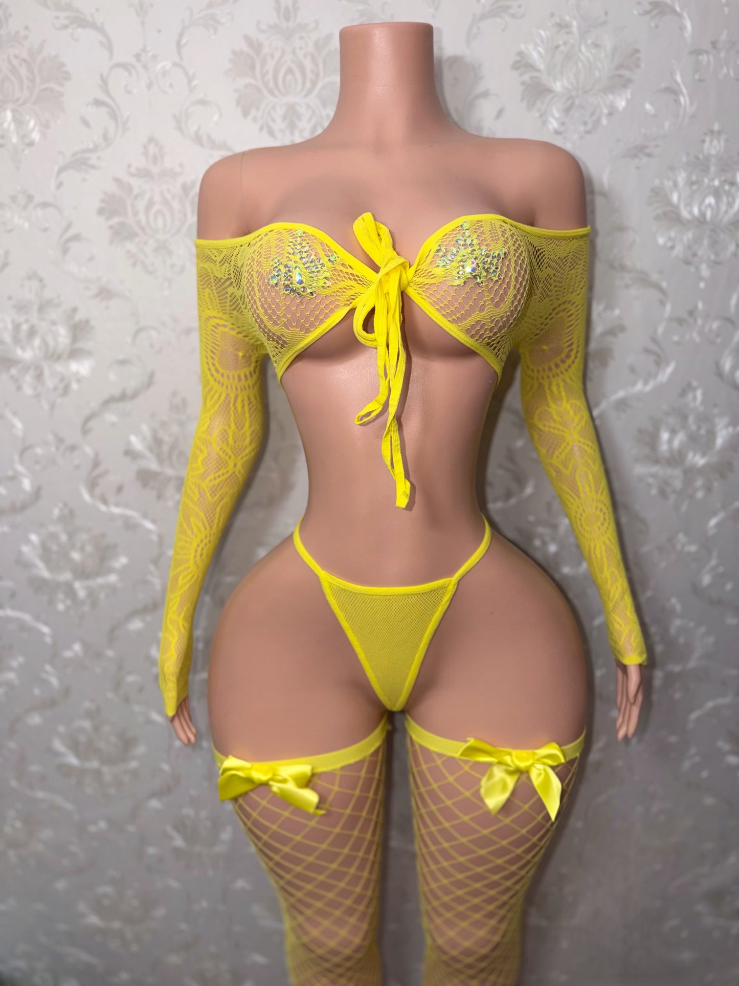 Venus 3 Piece Fishnet Set with Stockings Fits XS-L