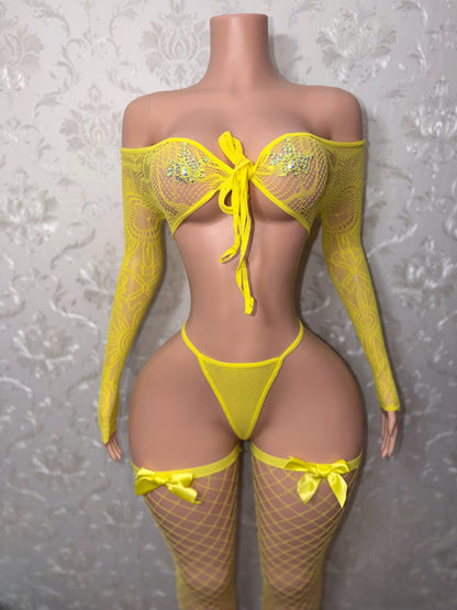 Venus 3 Piece Fishnet Set with Stockings Fits XS-L