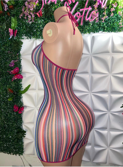 Onika Multicolor Fishnet Dress Fits S-XXL