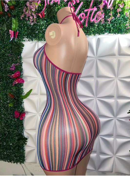 Onika Multicolor Fishnet Dress Fits S-XXL