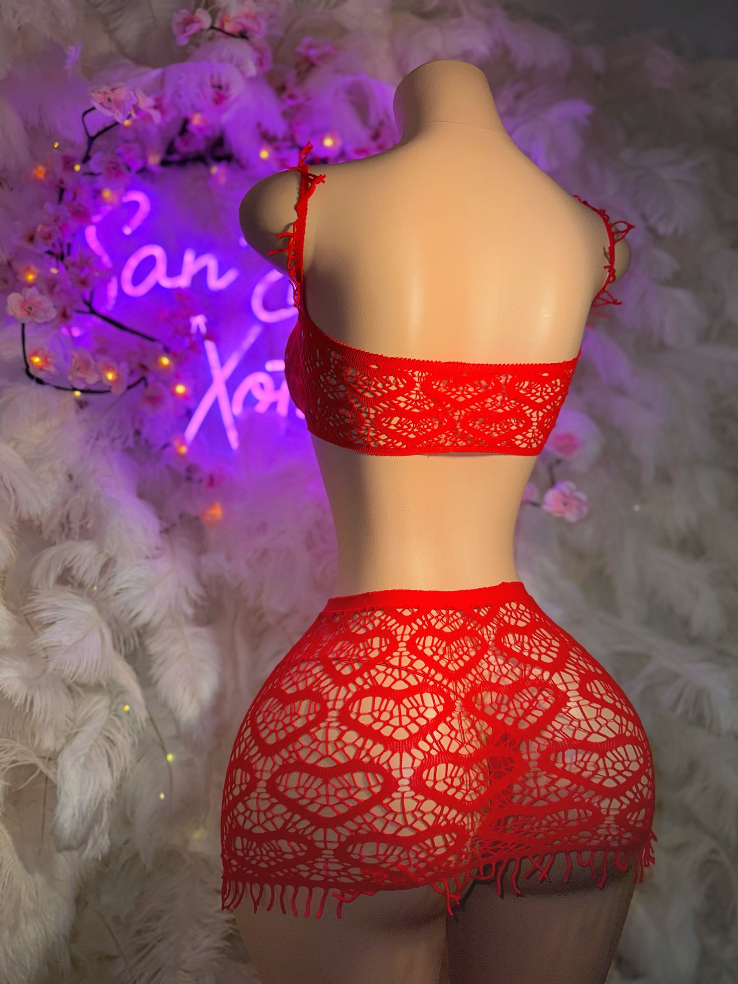 Be Mine — Fringe Fishnet Skirt Set Fits Petite XXS-M