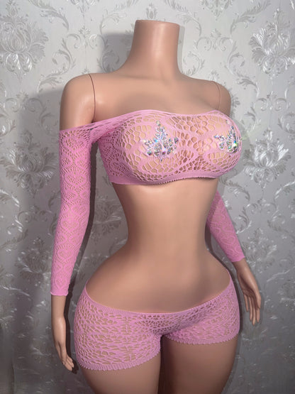 Be Mine Low Rise Fishnet Shorts Set Fits XS-L
