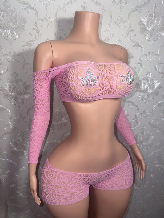 Be Mine Low Rise Fishnet Shorts Set Fits XS-L