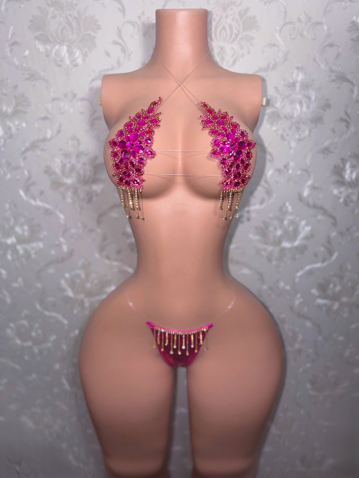 Hot Pink Dripping In Diamonds Crystal Bikini Birthday Set