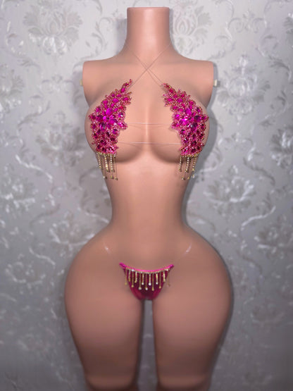 Hot Pink Dripping In Diamonds Crystal Bikini Birthday Set