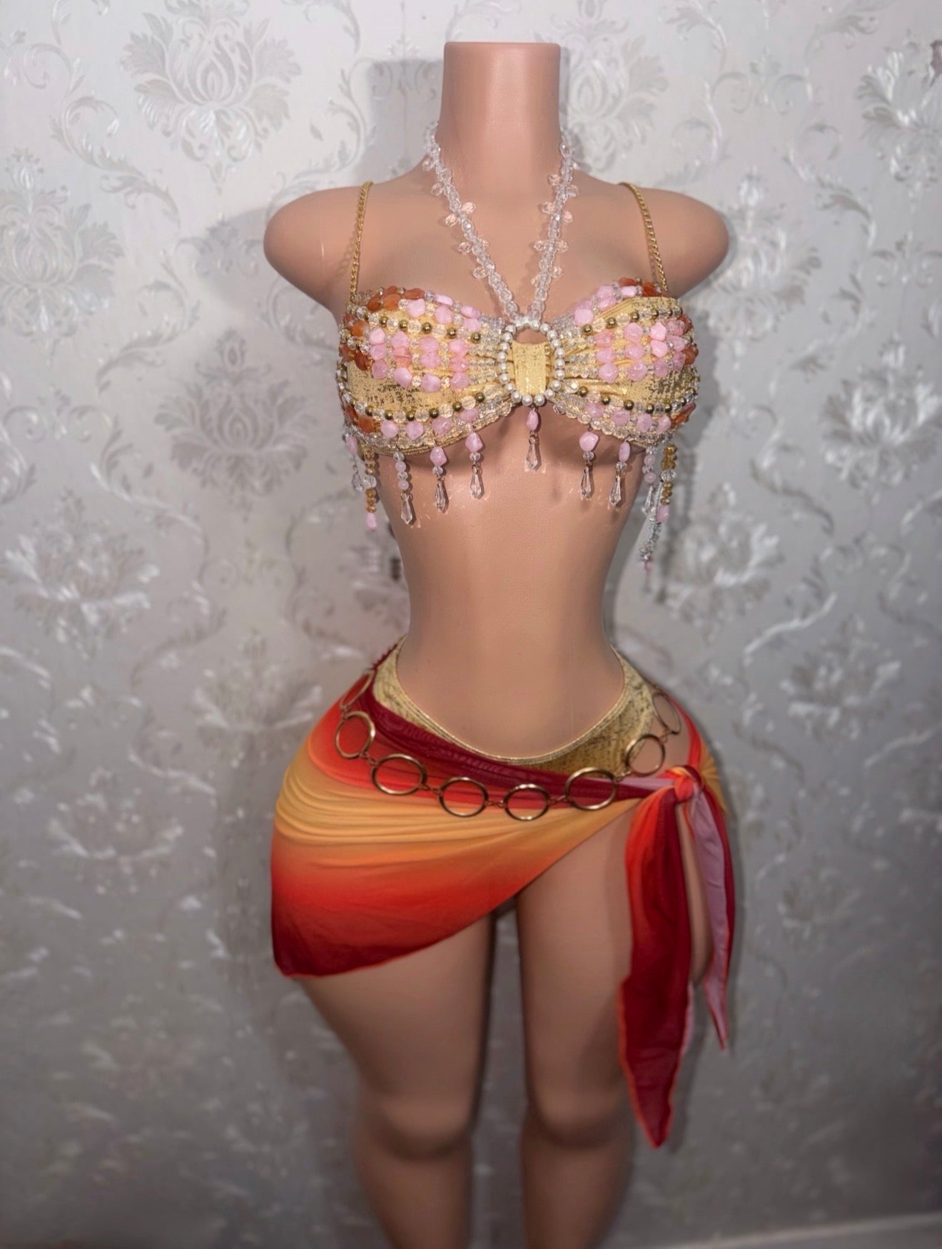 Bahama Mama Beaded Top 5 Piece Set Bikini Fits M