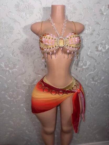 Bahama Mama Beaded Top 5 Piece Set Bikini Fits M