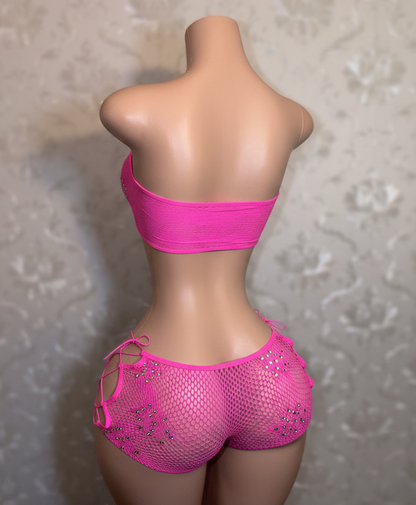 Karisma Low Waisted Net Shorts Set Fits S-XL