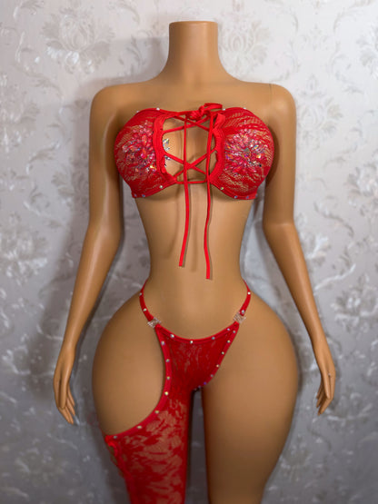 Highly Favored Asymmetrical Cut Out Fishnet Chaps Set Fits S-L