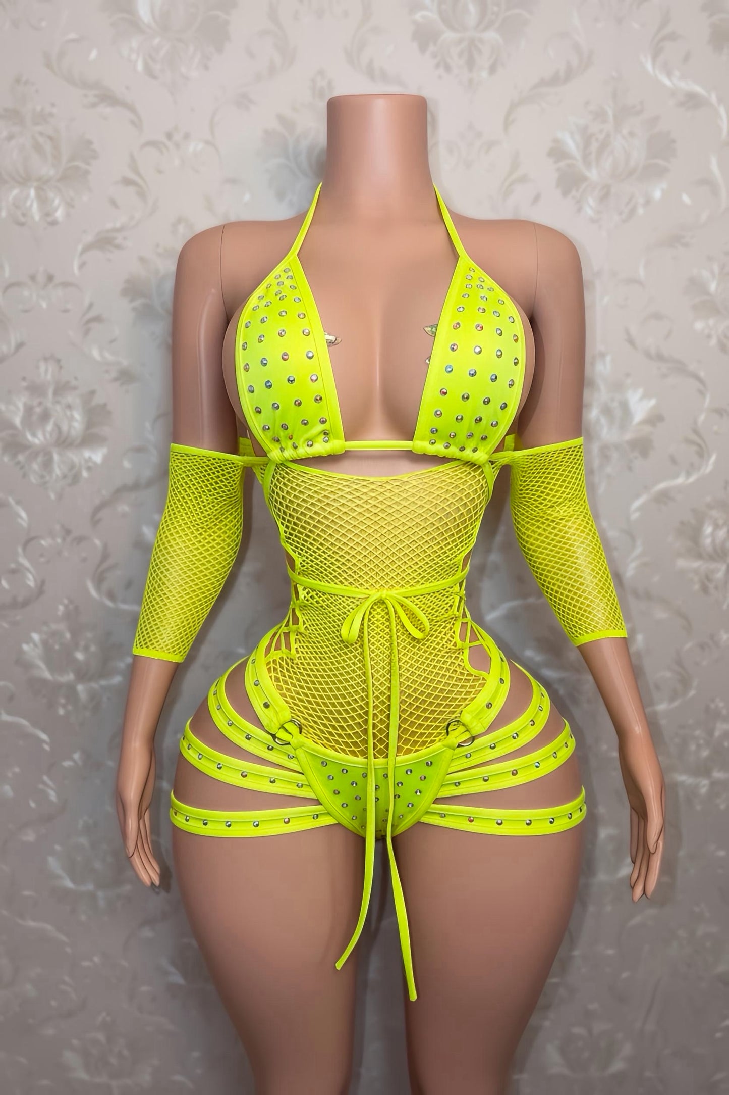 Georgia Peach + Teyana Fishnet Dress 3 Piece Set Fits S-L