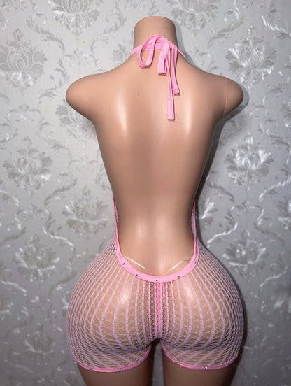 Babygirl Baby Pink Fishnet Romper Fits XS-L