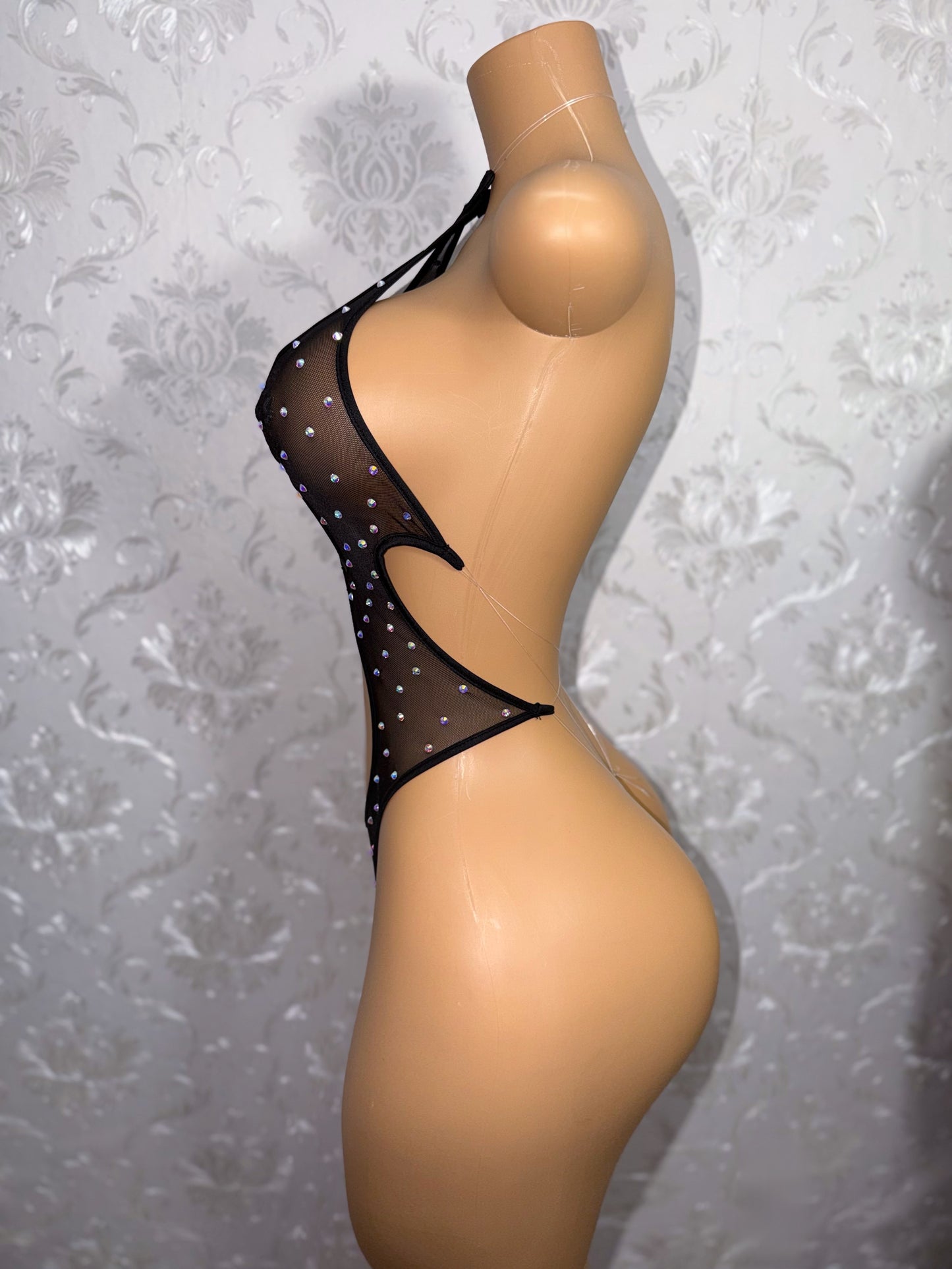 Mesh Startender Rhinestone One Piece